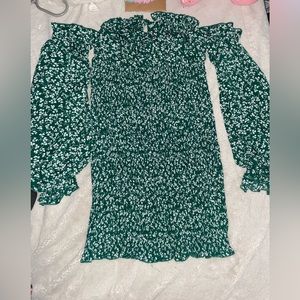 Green off the shoulder SHEIN white flower dress!